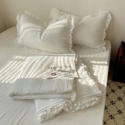 DecorBites™ Korean Princess Lace Ruffles Summer Quilt Bedspread - 3Pc Bedding Set