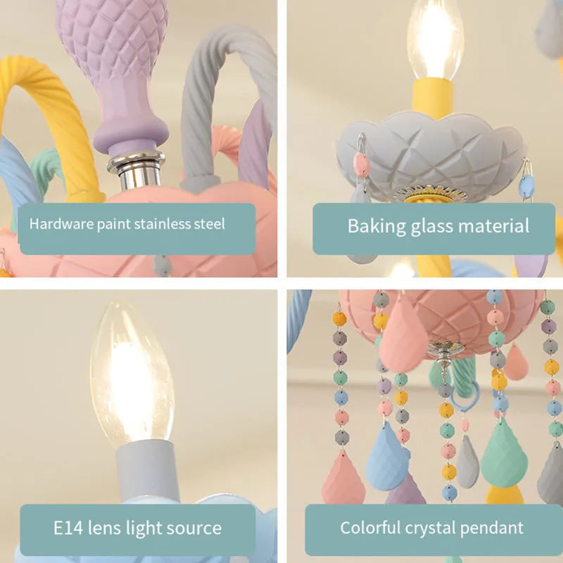 DecorBites™ Crystal Chandelier Modern Macaron Color Children Room Luminaire