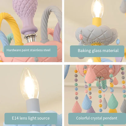 DecorBites™ Crystal Chandelier Modern Macaron Color Children Room Luminaire