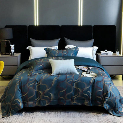 DecorBites™ 1200TC Egyptian Cotton Satin Jacquard Patchwork Bedding Set with Silky Finish