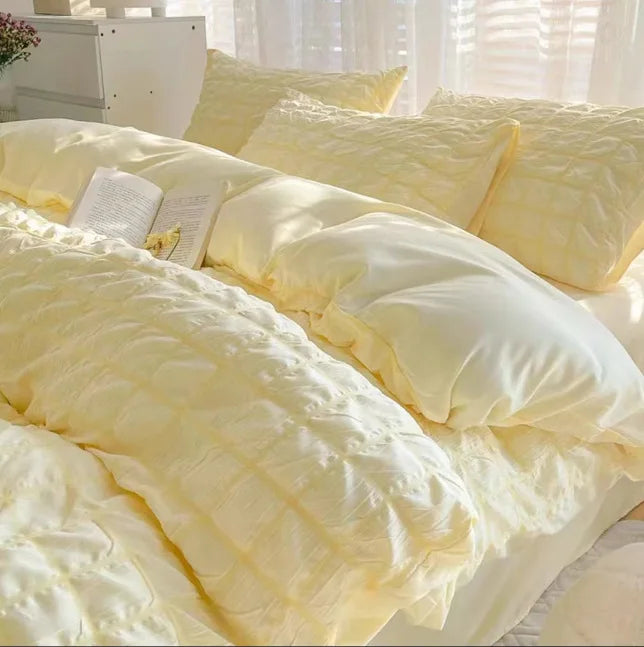 DecorBites™ Girls Bubble Gauze Bedding Set, Soft Summer Comforter Cover Kit, Skin-Friendly Easy Sleep
