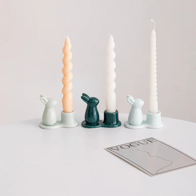 DecorBites™ Bunny Rabbit Ceramic Candle Holder for Home Decor