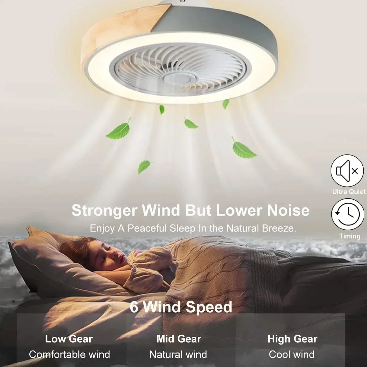 DecorBites™ Low Profile Wood Ceiling Fan Light with Remote Control LED Indoor Air Circulator