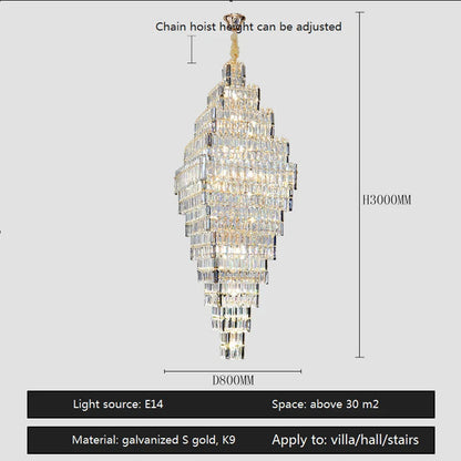 DecorBites™ Crystal Large Chandelier for Villa Duplex Loft Stairs, Elegant Hall Pendant Light