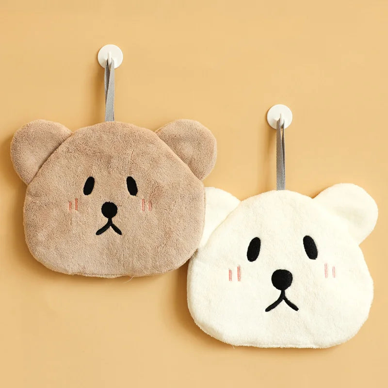 ™ Kids Bear Hand Towel: Soft Coral Velvet Absorbent Cleaning Cloth
