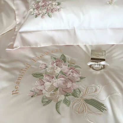 DecorBites™ Flowers Embroidery Lace Princess Bedding Set 1000TC Egyptian Cotton Duvet Cover Set