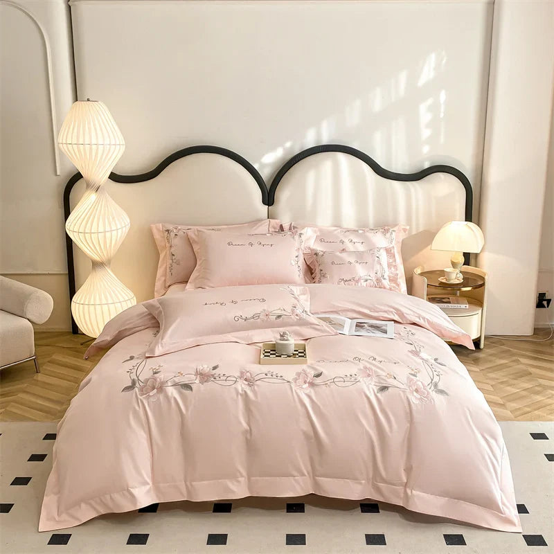 DecorBites™ Luxe Floral Embroidery Bedding Set, Queen/King, 100% Cotton
