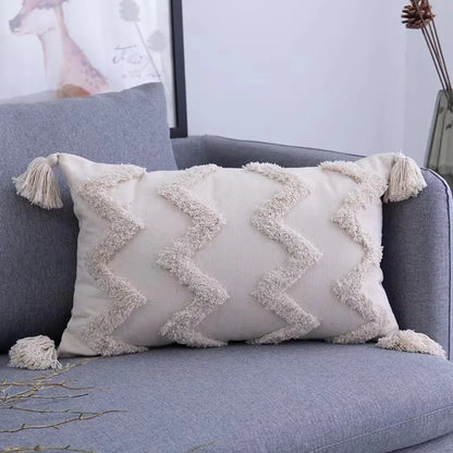 DecorBites™ Geometric Waves Tufted Pillow Covers with Embroidered Tassels