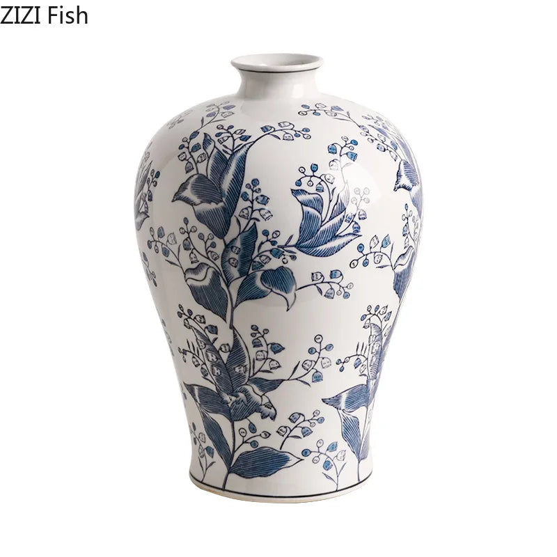 DecorBites™ Blue White Porcelain Vase Plant Pots Room Decor Flowers Arrangement