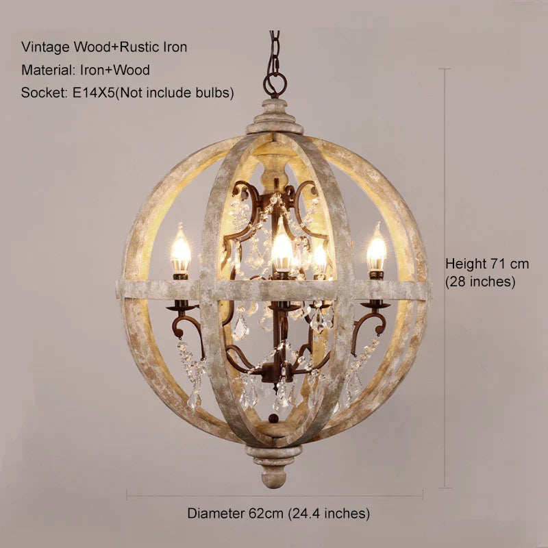 DecorBites™ Antique Wood Globe Chandelier for Bedroom Living Room Kitchen Dining Room