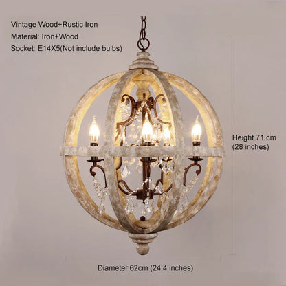 DecorBites™ Antique Wood Globe Chandelier for Bedroom Living Room Kitchen Dining Room