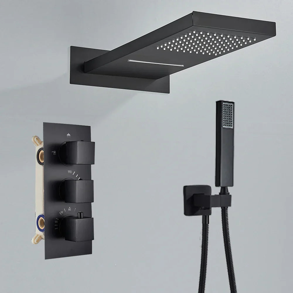 DecorBites™ Brushed Gold Thermostatic Shower Faucet Set with Concealed Mixer Tap