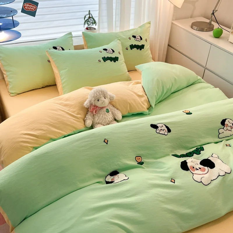 DecorBites™ Cartoon Embroidered Cotton Bedding Set for King/Queen Beds