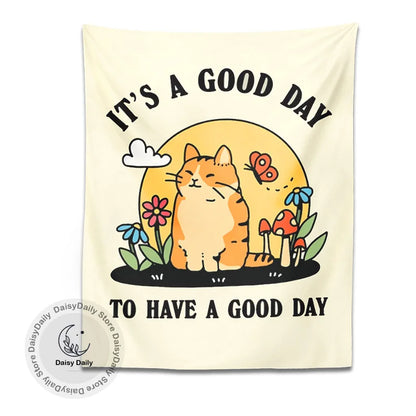 DecorBites™ Cat Tapestry: Mushroom Flower Moon Boho Decor for Living Room, Kids Room