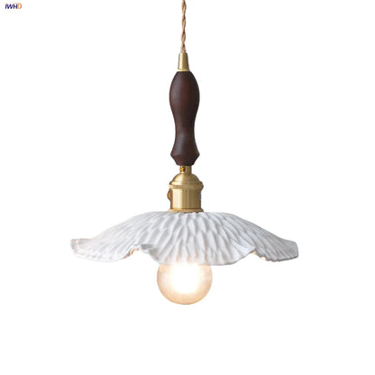 DecorBites™ LED Pendant Light Fixture Walnut Wood Ceramic Knob Switch Hanging Lamp