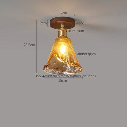 DecorBites™ Amber Glass LED Ceiling Light: Modern Aluminum Wood Kitchen Balcony Room Lamp