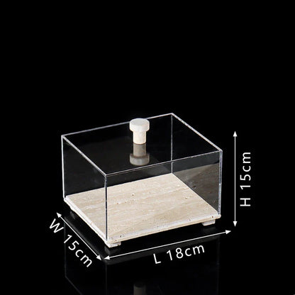 Acrylic Display Case on Travertine Base by DecorBites™ for Collectibles, Figurines, Desserts