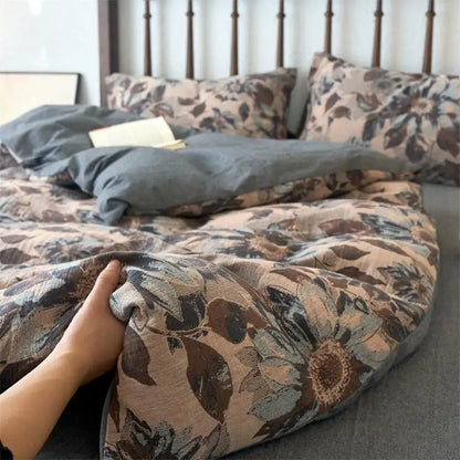 DecorBites™ 100% Cotton Double-Layer Floral Jacquard Duvet Cover Set
