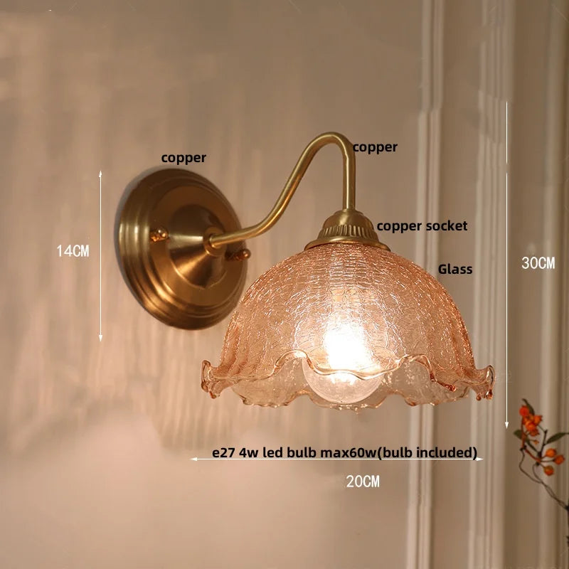 DecorBites™ Amber Flower Glass LED Wall Sconce for Living Room, Cafe, Bathroom Vanity