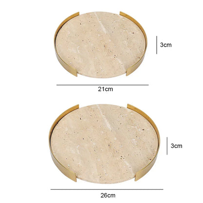 DecorBites™ Beige Brown Travertine Marble Tray with Metal Frame