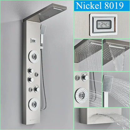 DecorBites™ Black Shower Panel Column Wall Mount Rainfall Waterfall Faucet Hot Cold Mixer Tap