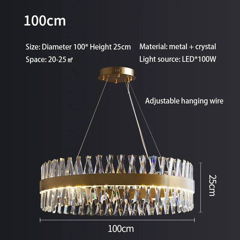 DecorBites™ Brushed Gold Rings Crystal Chandelier Ceiling Lamp