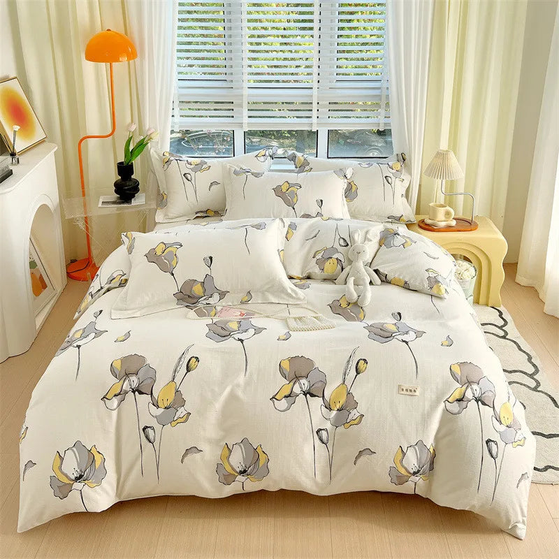 DecorBites™ Cotton Stripe Comforter Cover Set for Single Double Bed - Autumn Winter