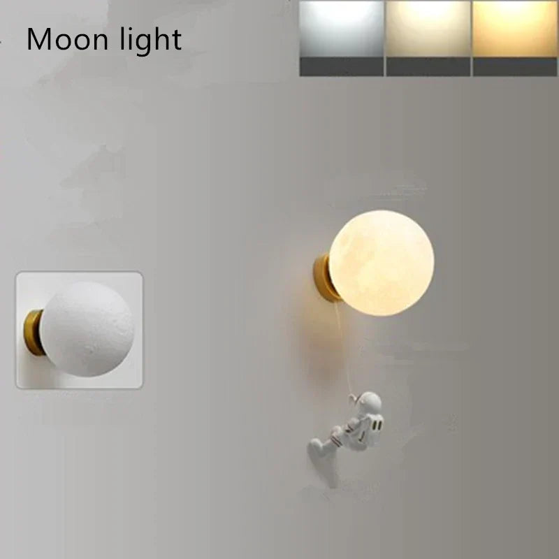 DecorBites™ Astronaut Moon Wall Lamp: Modern Minimalist Kids Bedroom Background Light