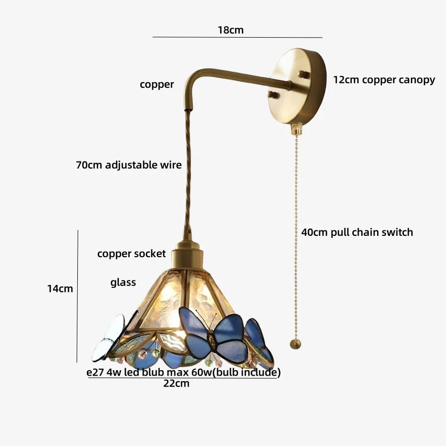 DecorBites™ Butterfly Glass Wall Light Fixture LED Wire Adjustable Lamp