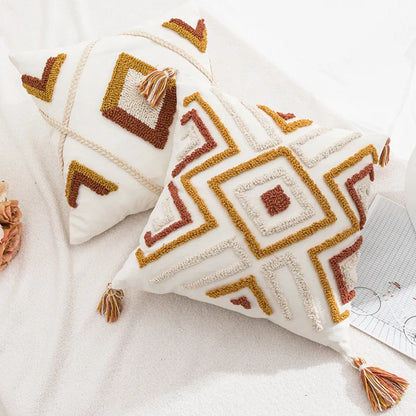 DecorBites™ Boho Loop Tufted Tassel Pillow Cover - Ethnic Embroidered Decorative Cushion
