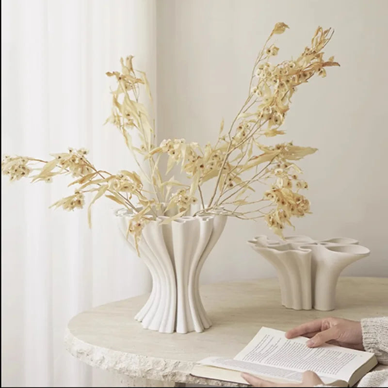 DecorBites™ Abstract Geometry Ceramic Vase for Flower Arrangement