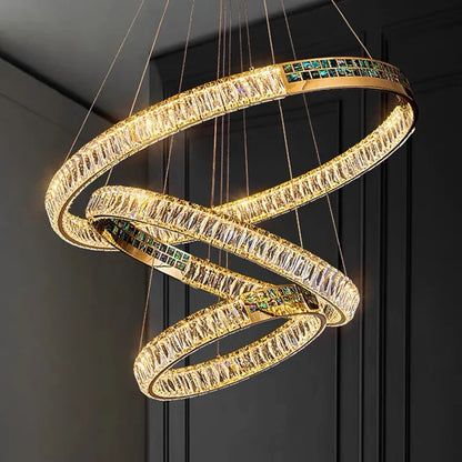 DecorBites™ Crystal Ring Ceiling Chandelier | Stainless Steel | Luxury Home Decor