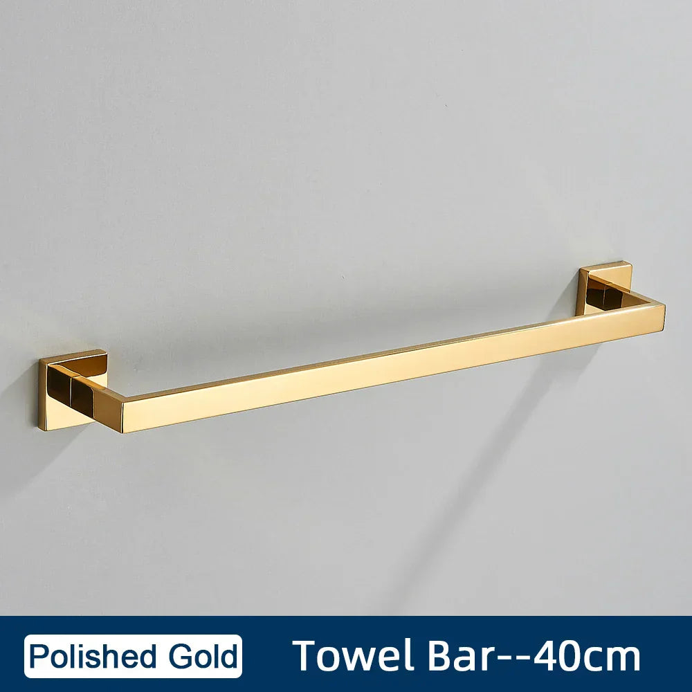 DecorBites™ Black Stainless Steel Bathroom Accessories Set: Towel Bar, Paper Holder, Hook & Bath Rack