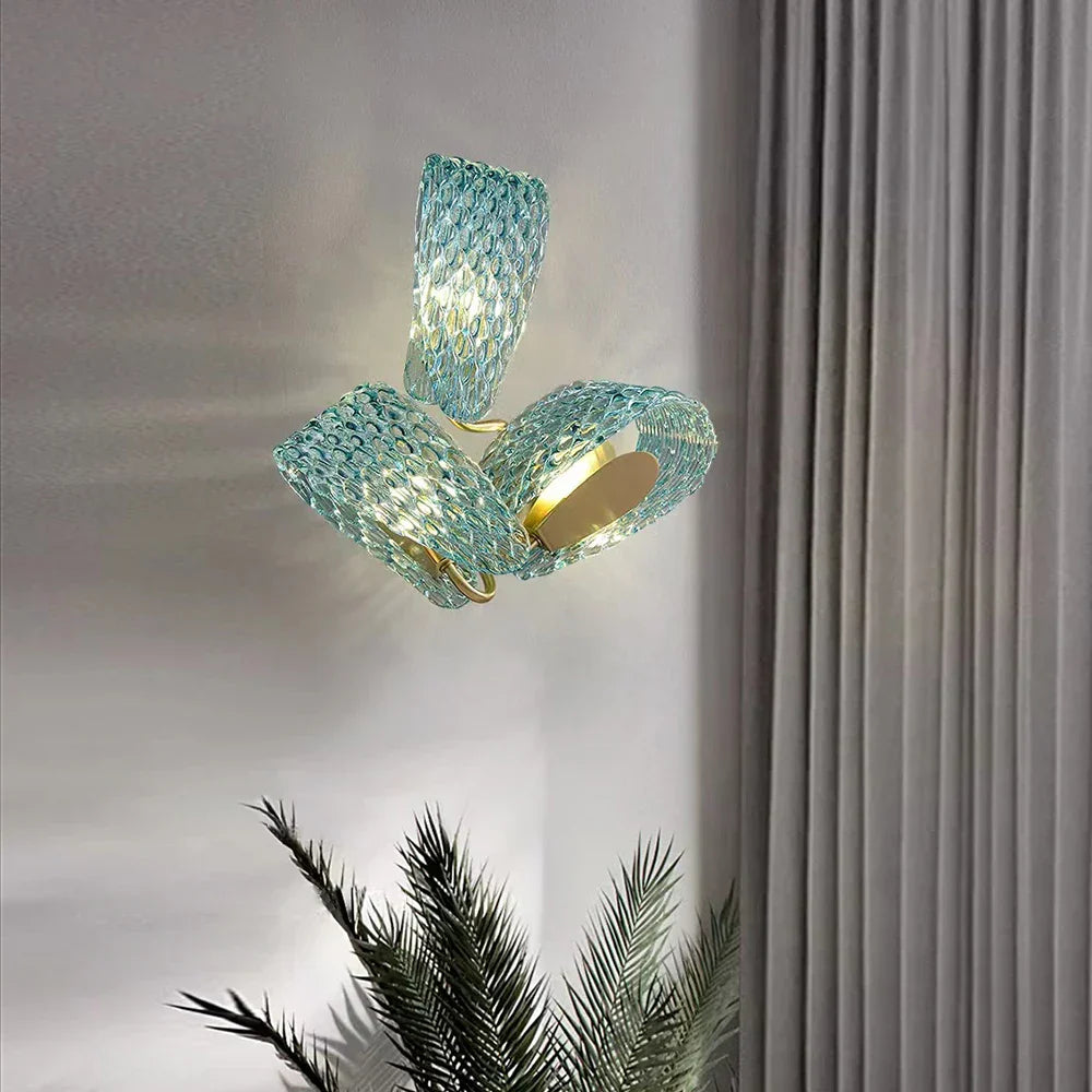 DecorBites™ Blue Glass Luxury Wall Sconce LED Light Fixture for Living Room Bedroom Aisle