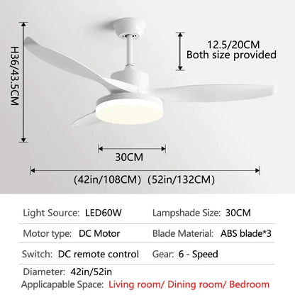 DecorBites™ 52" DC Ceiling Fan with 3 ABS Blades and 60W LED Light, Remote Control