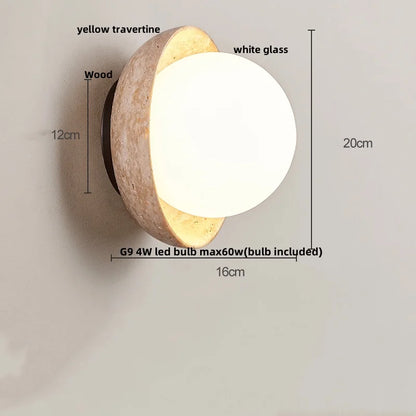 DecorBites™ LED Wall Light Travertine Base Modern Nordic Pull Chain Bedside Lamp