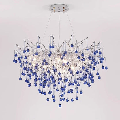 DecorBites™ Blue Crystal LED Chandelier: Luxury Classic Pendant Light for Living Room.