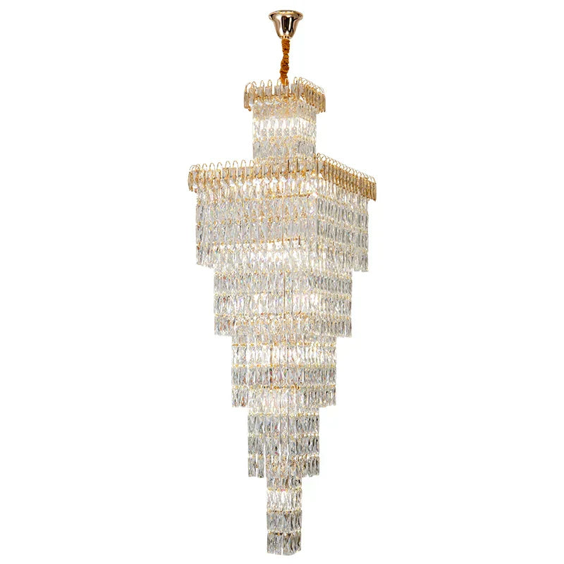 DecorBites™ Crystal Hollow Stair Chandelier for Duplex Villa and Hotel Lobby