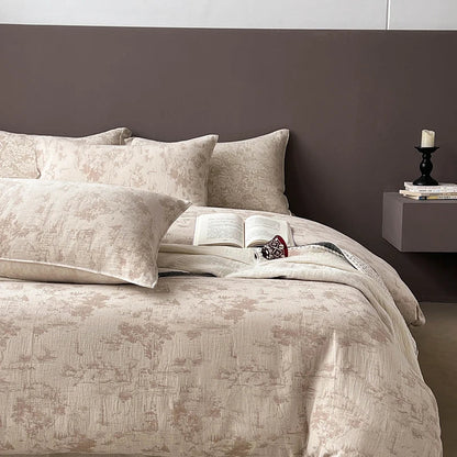 DecorBites™ Linen Cotton Jacquard Bedding Set with Duvet, Sheet, and Pillowcases