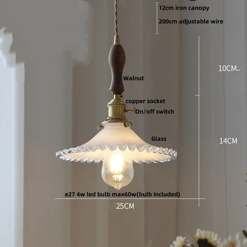 DecorBites™ Glass LED Pendant Lamp with Wood Handle - Modern Nordic Hanging Light
