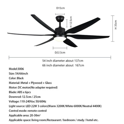 DecorBites™ 66" Plastic Blade Ceiling Fan with LED Light and Remote Control