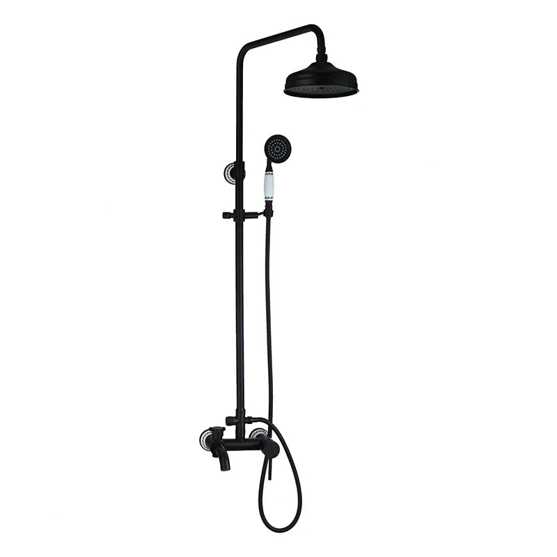 DecorBites™ 8" Black Rain Shower Head Set with Hand Spray and Mixer Faucet