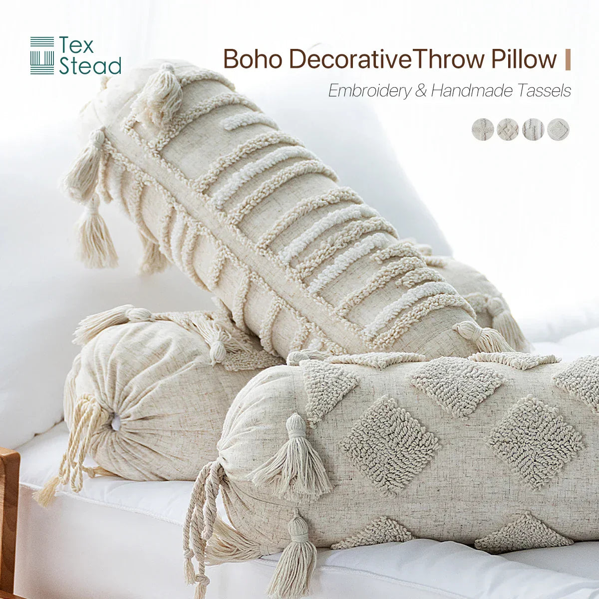 DecorBites™ Boho Tufted Tassel Lumbar Throw Pillow