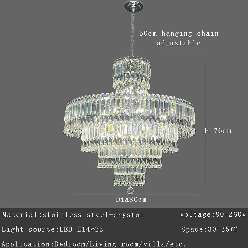 ™ Large Crystal Chandelier Chrome Hanging Lamp for Dining Room Decor