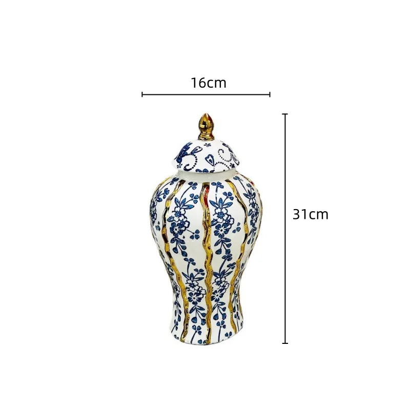 DecorBites™ Blue Glazed Ceramic General Vase Handicrafts Flower Vase Ginger Jar