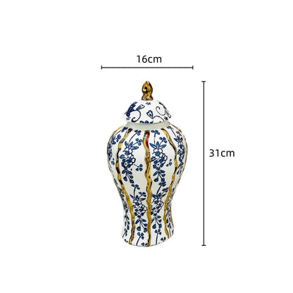 DecorBites™ Blue Glazed Ceramic General Vase Handicrafts Flower Vase Ginger Jar