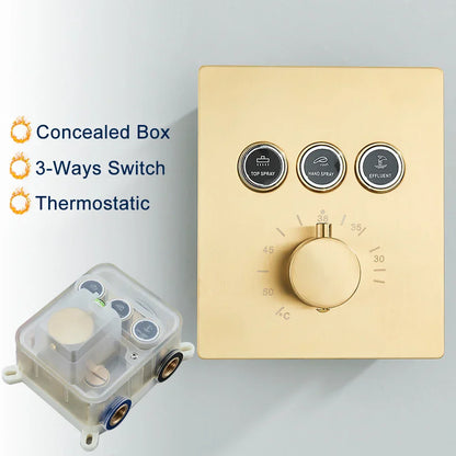 DecorBites™ Brushed Gold LED Rainfall Shower Set with Thermostatic Faucet