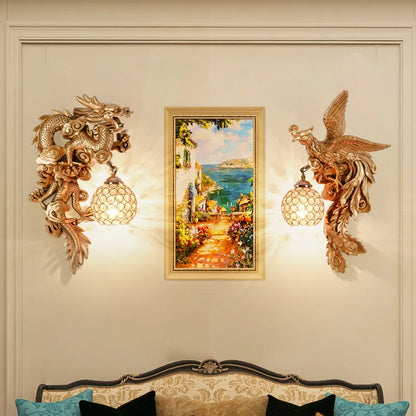 DecorBites™ Dragon Phoenix Wall Light: Luxury Decor for Living Room, Bedroom, Staircase