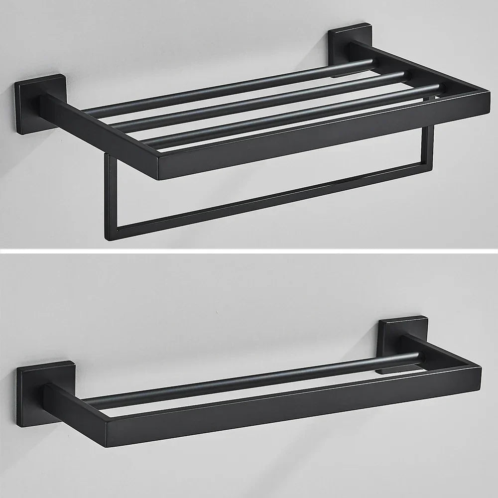 DecorBites™ Black Towel Rack Bar 40cm SUS304 Modern Gold Cloth Holder Wall Mounted