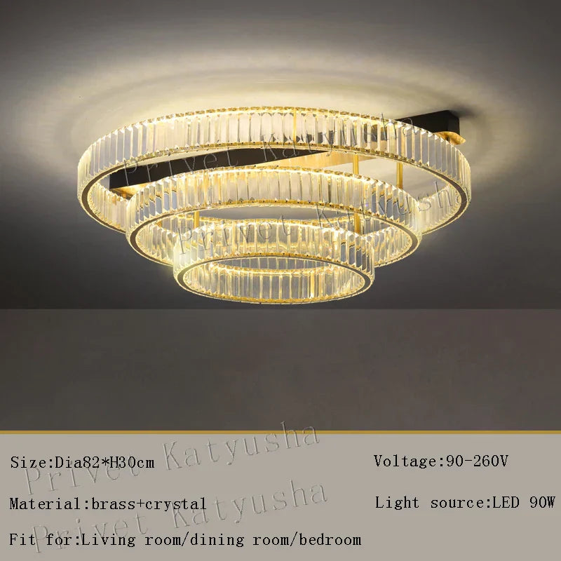 ™ Gold Crystal Copper Ceiling Lamps LED Modern Home Room Decor Lighting